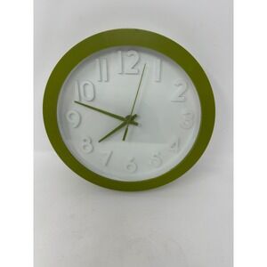 Jia Li M2008 Round Wall Clock Olive Green White 3D Embossed Numerals Quartz